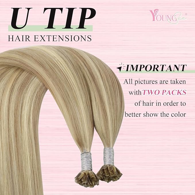 YoungSee Human Hair U Tip Hair Extensions Blonde Highlight Ktip Remy Hair Extensions Highlight Blonde U Tips Real Hair Extension 24 Inch U Tips Hair Extension Real Human Hair Long Straight 50s/50g