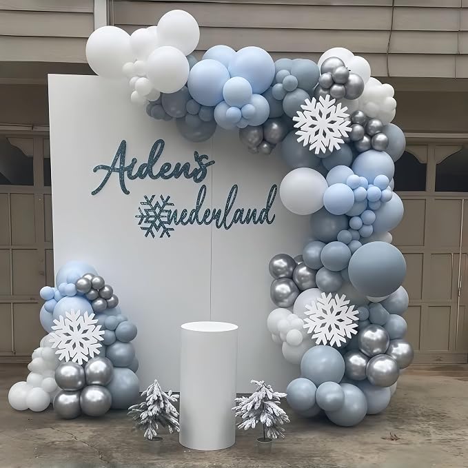 Baby Blue White Winter Wonderland Balloons - Image 4