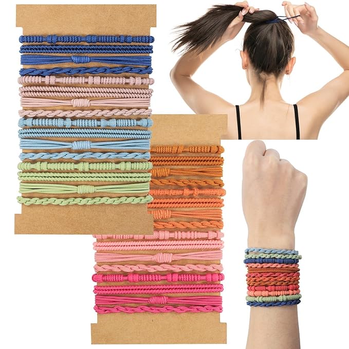 DIYDEC 32PCS Boho Hair Bracelets for Women Elastic Bracelets Hair Ties No Damage Hair Bands for Girls Thick Thin Long Curly Hair Accessories(C Style)