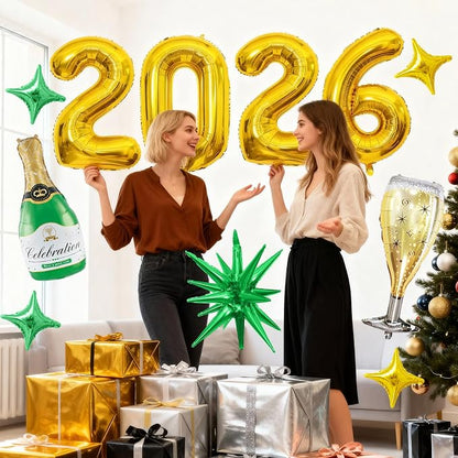 Gold 2026 Balloons, 40 Inch Number Gold Foil Balloons - Image 7