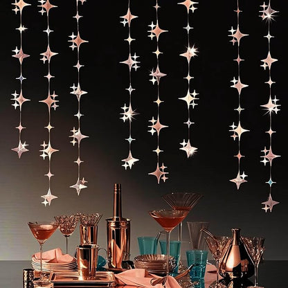 Glitter Rose Gold Four-Angle Star Paper Garland Banner Décor 40 Feet Twinkle - Image 4