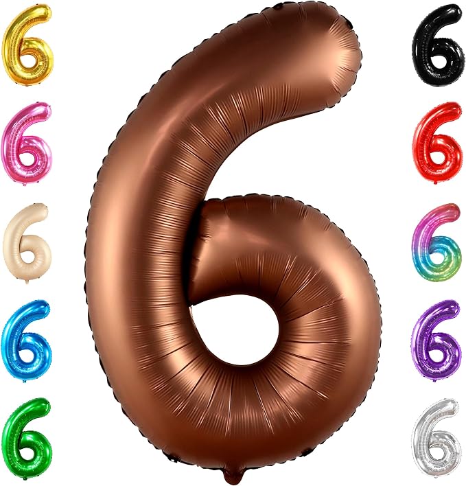 KatchOn Coffee Brown Number 6 Balloon 40 Inch | 6th Birthday Balloon by KatchOn