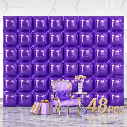 NISOCY 48PCS Metallic Purple Square Foil Balloons Wall Backdrop | Double Sided by NISOCY