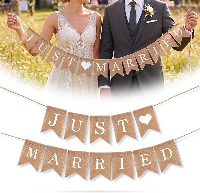 Rustic Burlap Just Married Banner, Wedding Banner by BetterLifeforyou