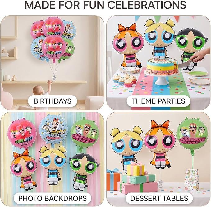 6pcs Power Girls Foil Balloons Theme Birthday Party Supplies 8pc Balloon - Image 7