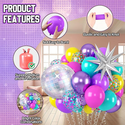Pink Blue Purple Balloons, Iridescent Disco Ball Foil Balloons, 12 Inch Hot - Image 3