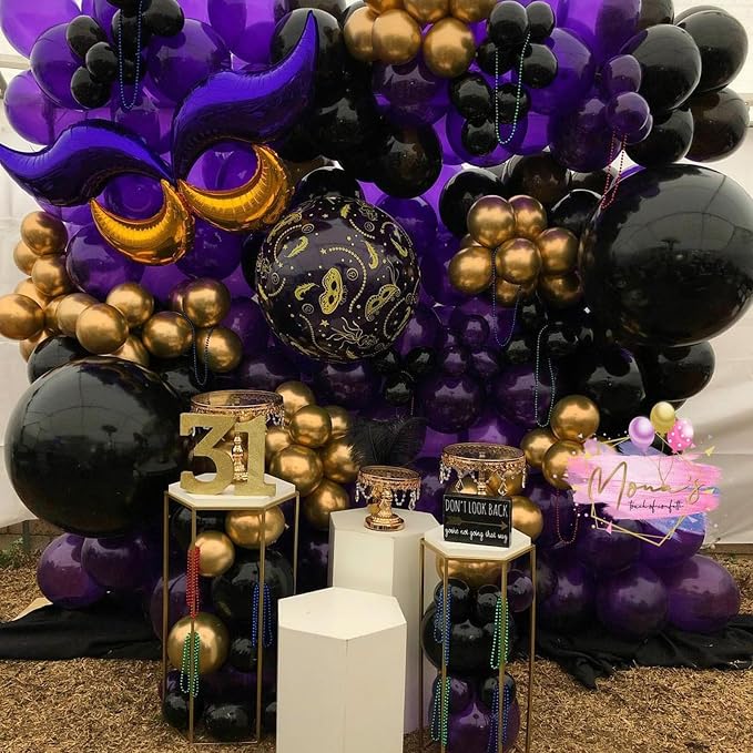 Purple and Black Balloons, 12 Inch Metallic Purple Black Party Balloons - Image 4