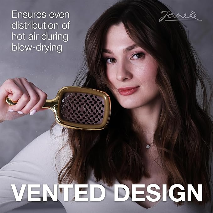 Janeke Superbrush Detangling Brush for Soft Smoothing Hair Brushing with Anti-Static Bristles - Vented Wet Hair Brush for Blow Drying Use - Perfect for Curly, Thick, Wavy, Fine Hair Types (Gold)