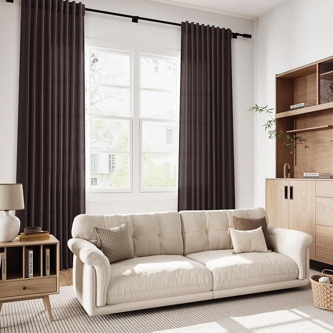 Cocoa Coffee Linen Curtains 90 Inch Long 2 Panels Set - Image 7