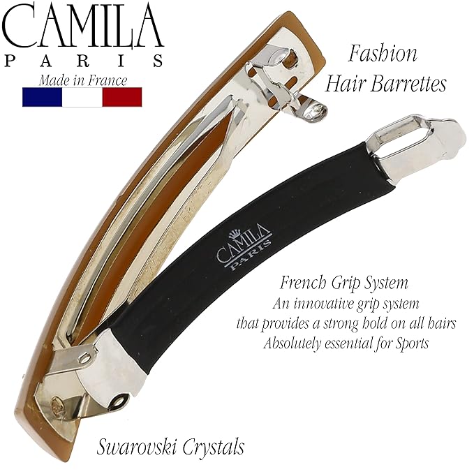 Camila Paris CP3450 French Hair Barrette Clip for Girls Beige, Rubberized Metal Clasp Strong Hold Grip Hair Clips for Women, No Slip Durable and Styling Girls Hair Accessories, Made in France