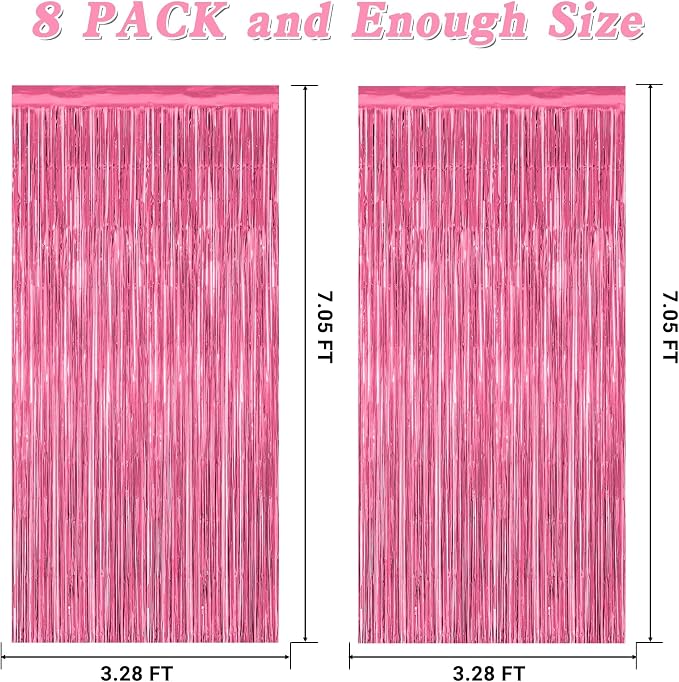 8 Pack Pink Backdrop, 3.28 FT x 7.05 FT Pink Birthday Decorations, Metallic - Image 2