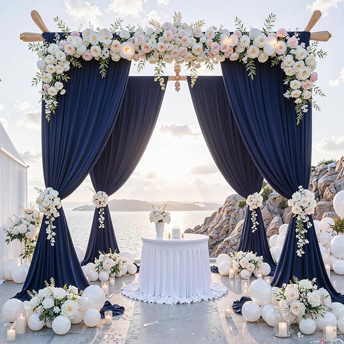 30 ft x 8 ft Navy Blue Backdrop Curtain Panels, 6 Panels 5 ft x 8 ft Wrinkle - Image 2