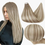 Full Shine Tape in Hair Extensions Human Hair 14 Inch Seamless Tape in Extensions Color 19 Grey Fading to 8 Ash Brown and 60 Blonde Remy Hair Extensions Real Human Hair 50G for Wedding 20Pcs