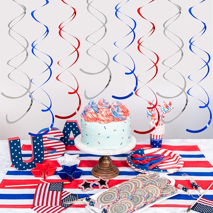 36PCS Red Blue Silver Hanging Swirl, Sparkle Ceiling Hanging Decorations - Image 2