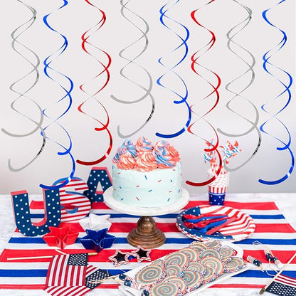 36PCS Red Blue Silver Hanging Swirl, Sparkle Ceiling Hanging Decorations - Image 2