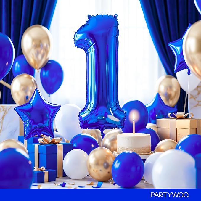 PartyWoo Number Balloons 40 Inch Blue Number 1 Kit - Image 3