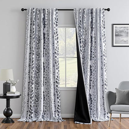Boho Blackout Leaves Patterned Curtains 95 Inch Long 2 Panels Set by MEETSKY