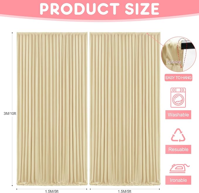 Asee'm Beige Backdrop Curtains Drapes - Image 2