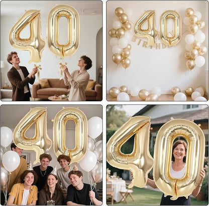 Champagne Large Number 40 Balloon, 40 Inch Light Gold Foil Helium Number - Image 7