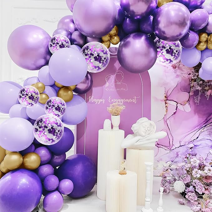148 Pieces Purple Balloons Garland Arch Kit Light Pastel Purple Lavender Gold - Image 4