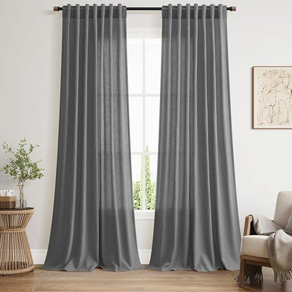 Blazer Grey Curtain SheerLinen Blend Light Filtering Back Tab Curtains 102 by Nanspring