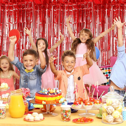 5 Pack Red Foil Curtain Backdrop 3.2ft x 9.8ft Metallic Tinsel Foil Fringe - Image 5