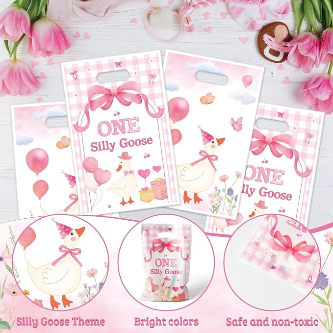 ANGOLIO One Silly Goose Party Favor Bags, Flowers Balloon Themed Party - Image 3