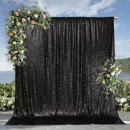 PartyDelight Black Sequin Backdrop 10x10ft Sparkly Photo Curtain | 4 Inch Rod - Image 7