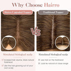 Hairro Human Hair Toppers Free Parted, 3.5x4.7" Base Hand-wovened 100% Real Hairpieces, with Invisible Clips-in for Women, for High Hairline/Adding Volume on Top, 14 Inch Mocha Brown