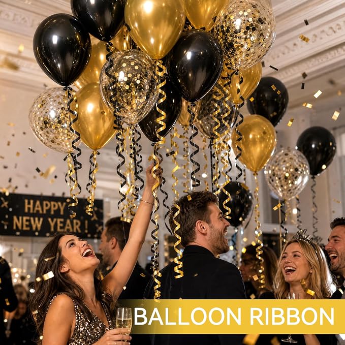 TONIFUL 500 Yards Shiny Gold and Black Curling Ribbon Balloon String | Balloon - Image 4