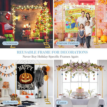 8.2FT Square Wedding Arch Backdrop Stand Adjustable, Garden Trellis | Gold - Image 5