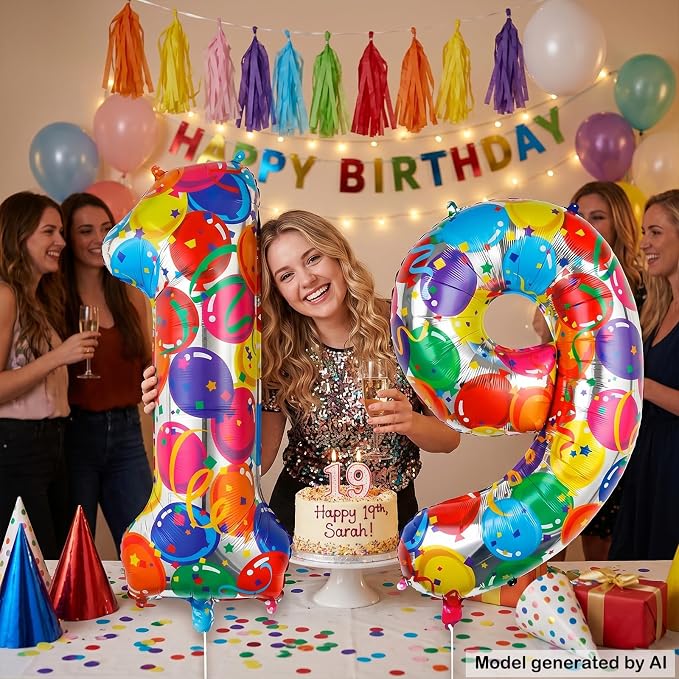40 Inch Number 19 Balloon Set Large Foil Balloons - Image 4