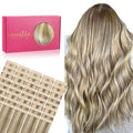 WENNALIFE Tape in Hair Extensions Human Hair, 40pcs 100g 18 inch Ash Brown with Platinum Blonde Highlights Remy Hair Straight Tape in Extensions Invisible Reusable Real Hair