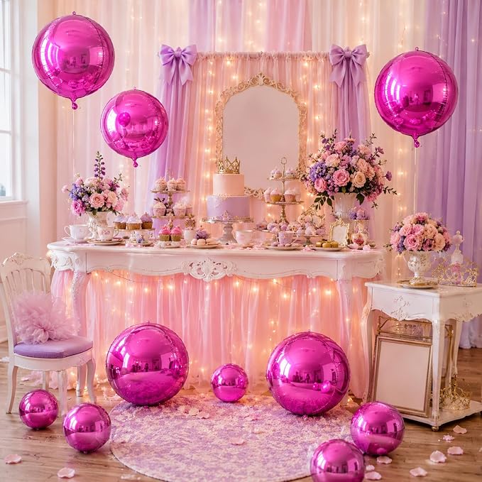 15 Pcs Hot Pink Round Foil Balloons, 22/15/10 Inch 4D Ball Balloons Hot Pink - Image 4
