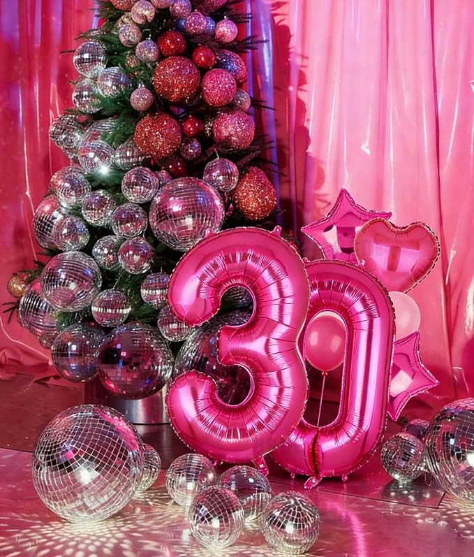 40 Inch Number Balloon Hot Pink 30 Set Pink Theme 30th Birthday Decor 30Pcs | - Image 4