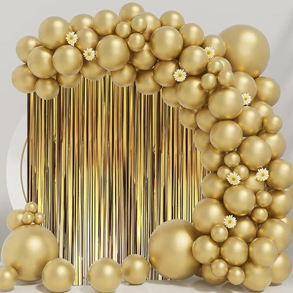 Voircoloria Dark Gold Foil Fringe Backdrop Curtains, 3 Pack | Tinsel Streamers - Image 7