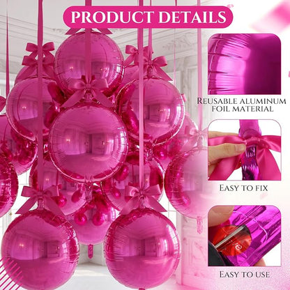18 Set 22 Inch Hot Pink 4D Giant Round Foil Balloon Bulk Metallic Giant Foil - Image 3