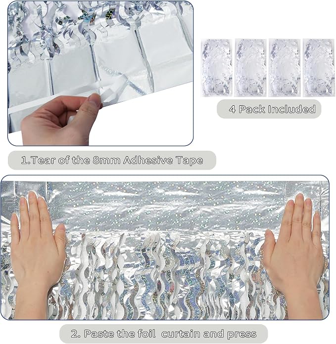 4 Pack 3.3 ft x 6.6 ft Silver Metallic Tinsel Foil Fringe Curtains - Image 3