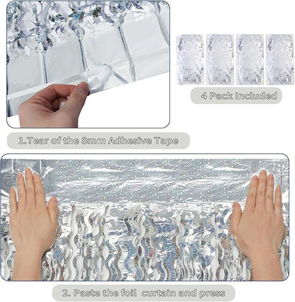 4 Pack 3.3 ft x 6.6 ft Silver Metallic Tinsel Foil Fringe Curtains - Image 3