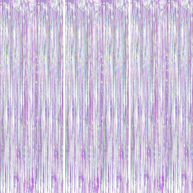 Voircoloria Iridescent Purple Fringe Backdrop Curtains, 3 Pack | Tinsel by Voircoloria