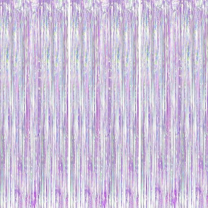 Voircoloria Iridescent Purple Fringe Backdrop Curtains, 3 Pack | Tinsel by Voircoloria