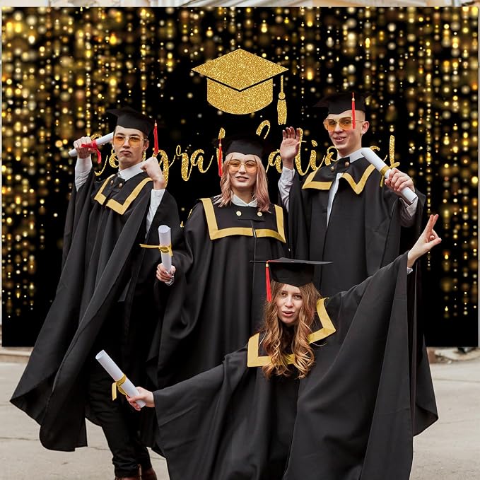 Mocsicka Class of 2026 Backdrop Black Gold Glitter Bokeh Graduation Party - Image 5