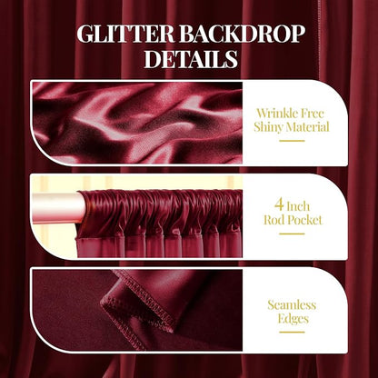 30x10ft Burgundy Glitter Backdrop Curtain - Image 5