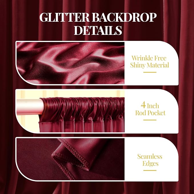10x10 ft Burgundy Glitter Backdrop Curtain - Image 2