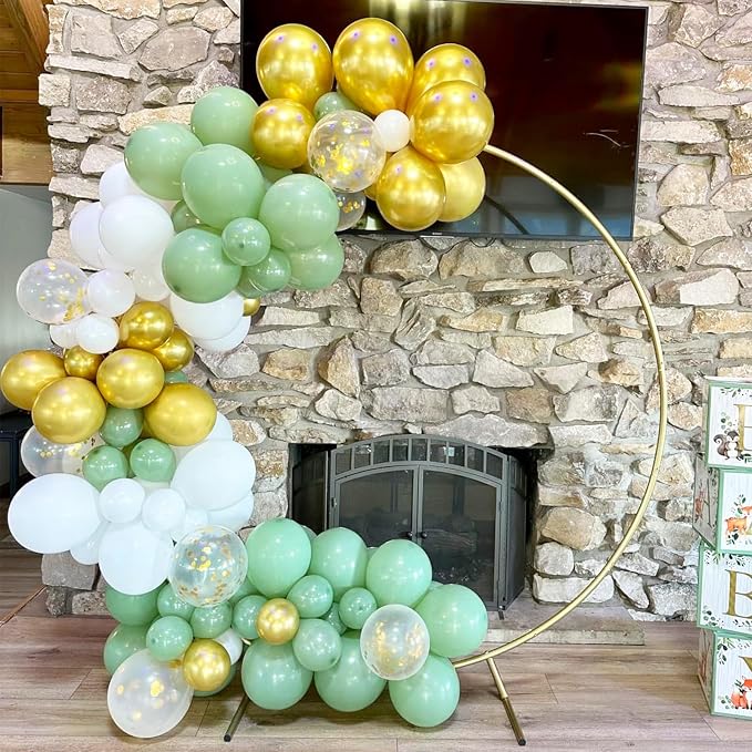 Sage Green Gold Balloons, 12 Inch Green White Metallic Gold Balloons, Olive - Image 5