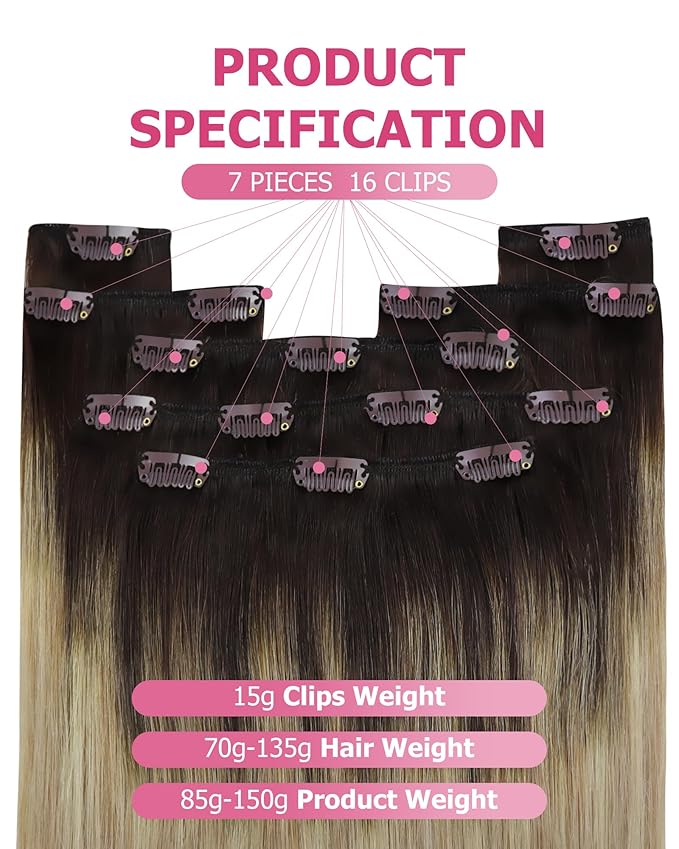 YoungSee Balayage Clip in Hair Extensions Medium Brown Ombre Golden Mix Platinum Blonde Balayage Clip in Extensions Invisible Clip in Human Hair Extensions Easy to Install 18Inch 120G 7Pcs