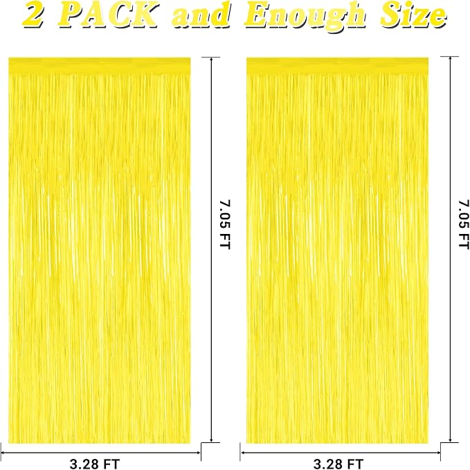 ZATAYE 2 Pack Yellow Foil Curtain Streamer Decorations | Yellow, Metallic Foil - Image 2