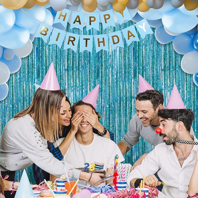 Crosize 4 Pack Laser Blue Party Streamers Backdrop, 3.3 x 9.9 ft | Tinsel Foil - Image 4