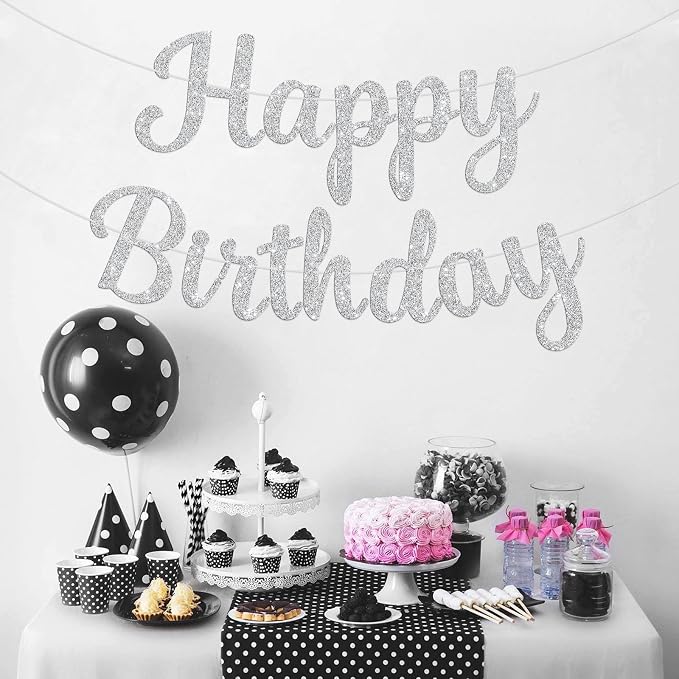 Glitter Happy Birthday Banner Sign Birthday Garland Wall Door Banners Flag - Image 3