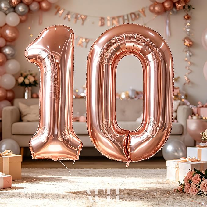 AULE 40 Inch Rose Gold 10 Balloon Number Foil 0-9 Birthday Big Numbers | - Image 4